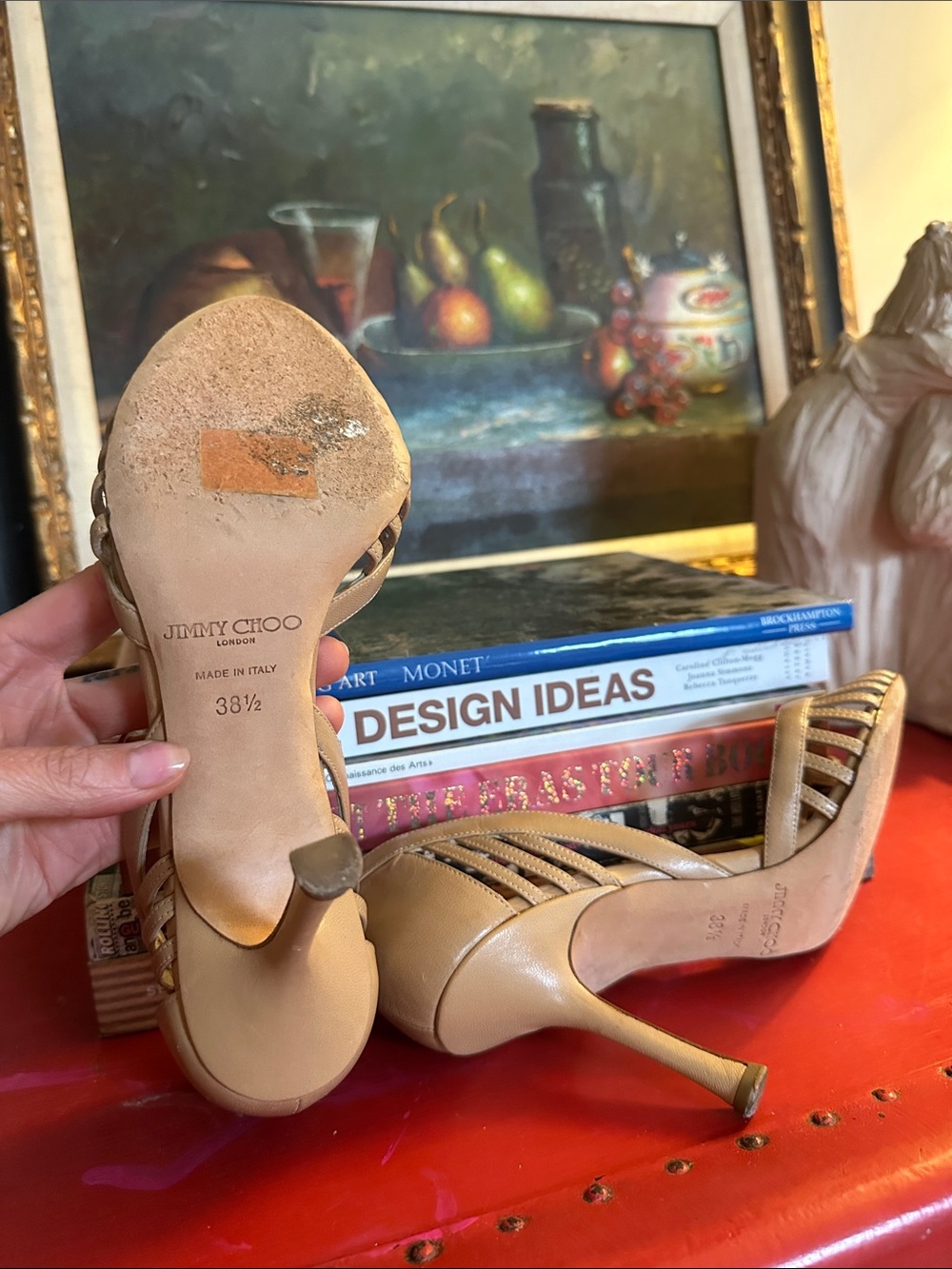 Jimmy Choo Tan Strappy Open-Toe High Heels - Picture 4 of 5